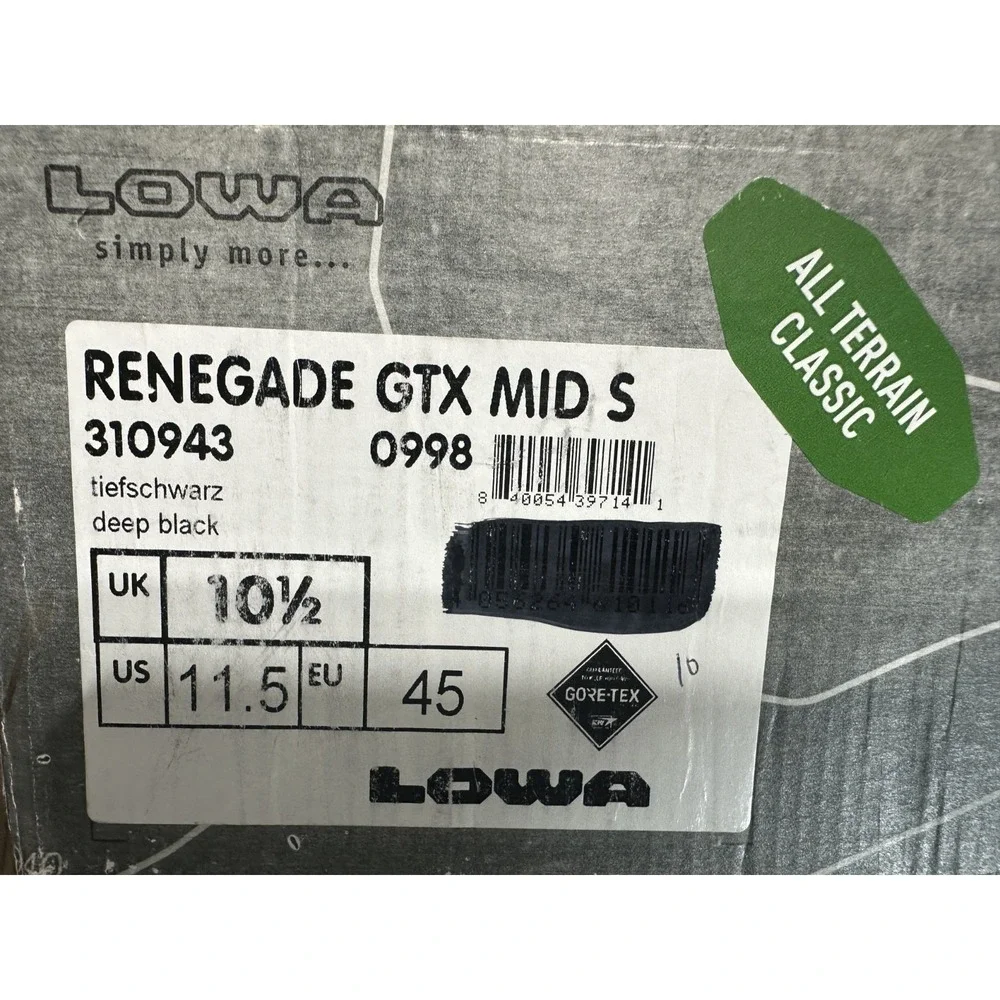 Lowa Renegade GTX Mid S Boots Men's 11.5 Gore-Tex Black Hiking Outdo